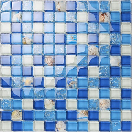 sea blue crystal glass tile crackle wall tile backsplshes bathroom resin with conch bathroom shower tiles designs KLGT18