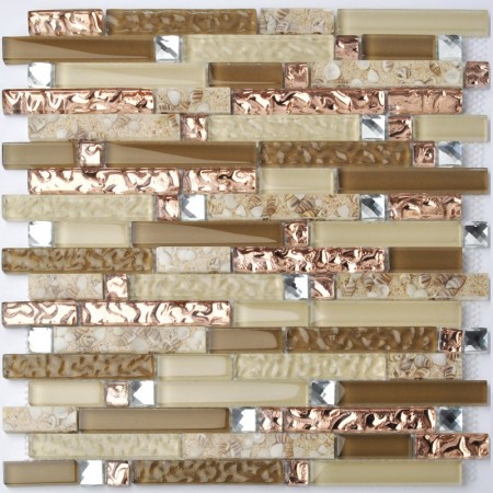 Crystal Glass Diamond Mosaic Resin Conch Tile Rose Gold Wave Backsplash Brown and Beige Tiles