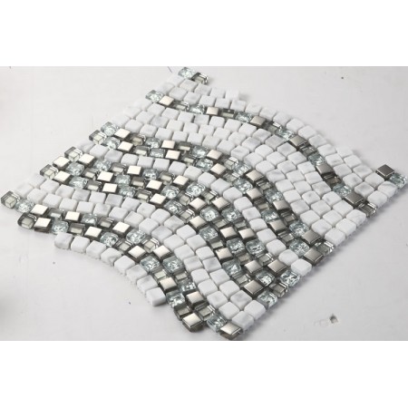 Cream Stone and Glass Mosaic Tile Wave Glass Marble Tile Backsplash Plated Wall Mosaics Floor Tiles GS001