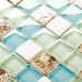 Blue Green Glass and White Stone Mosaic Resin Conch Tile Beach Inspired Backsplash Coastal Bathrooms