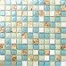 Blue Green Glass and White Stone Mosaic Resin Conch Tile Beach Inspired Backsplash Coastal Bathrooms