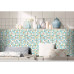 Blue Green Glass and White Stone Mosaic Resin Conch Tile Beach Inspired Backsplash Coastal Bathrooms