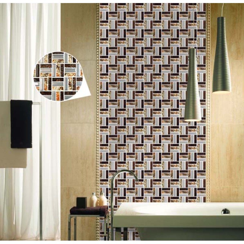 Wholesale Strip Glass Mosaic Tile Pattern Silver Stainless Steel Metal Coating Tiles Bath