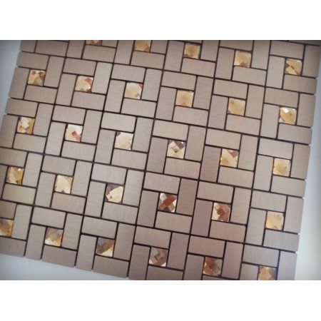 Adhesive Mosaic Tile Bronze Brushed Aluminum Metal Glass Diamond Grid Patterns Peel and Stick Tiles 1530-123