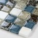 Blue Glass Mosaic Crackle Crystal Glossy Tile Backsplash Cream White Stone Wall Bathroom Tiles