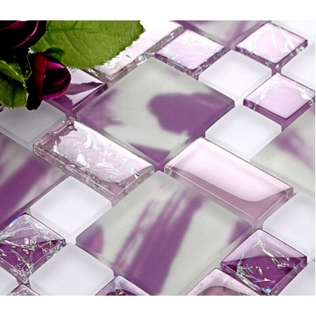 Backsplash Tile Purple Glass Mosaic Tiles Creckle Glass Tile Magic Patterns Kitchen Wall Stickers MH01