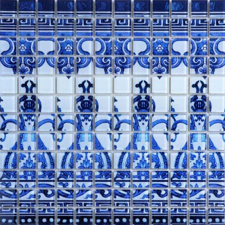 Crystal Glass Tile Blue and White Puzzle Mosaic Tile Crackle Crystal Backsplash Murals Kitchen Mosaic Collages Wall Tiles SM112