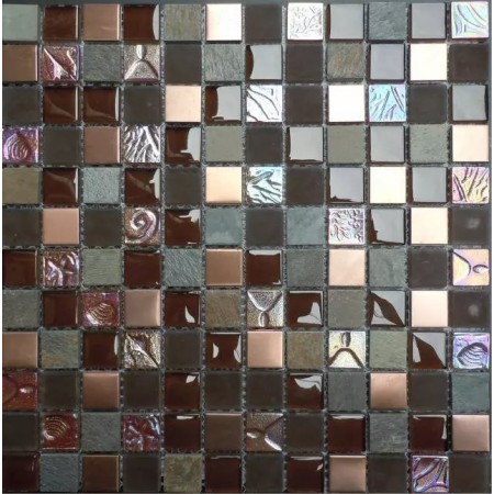Floor Tiles Natural Stone Glass Iridescent Deco Mosaic Brown Bathroom Tiles Design