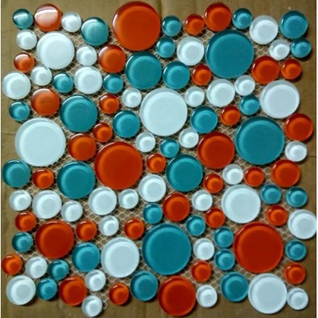 Round Mosaic Tile Backsplash Blue Random White Glass Tiles Kitchen Firebrick Floor Tiles