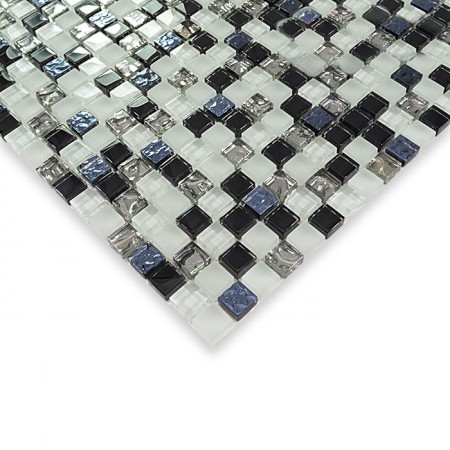 Black and white glass mosaic tile glossy glass wall tile silver glass mosaic tiles HM0006