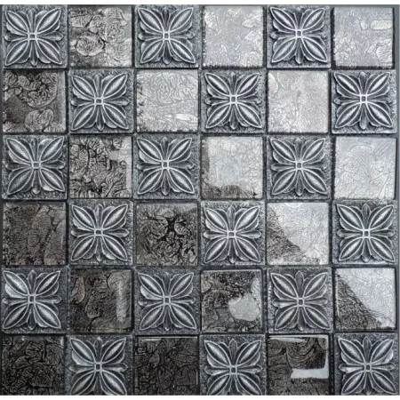 Glass Mosaic Resin Flower Tile Walls 1-7/8" Black Brick Tiles Clear Glass Random Patterns