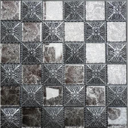 Glossy Glass Mosaic Resin Flower Tile 1-7/8" Black Brick Tiles Clear Glass Random Patterns