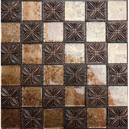 Glass Mosaic Resin Flower Tile 1-7/8" Brown Brick Tiles Clear Glass Random Patterns