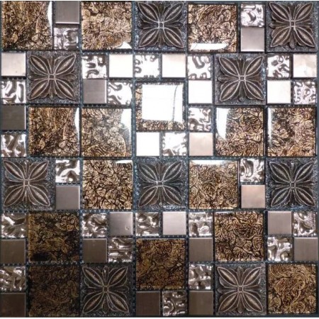 Wave Glass Mosaic Resin Flower Tile Brown Brick Tiles Clear Glass Random Patterns