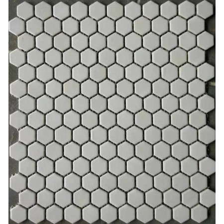 White Hexagon Mosaic In Shower Matte Porcelain Glaze Tile 1" Bathroom Floor Tiles