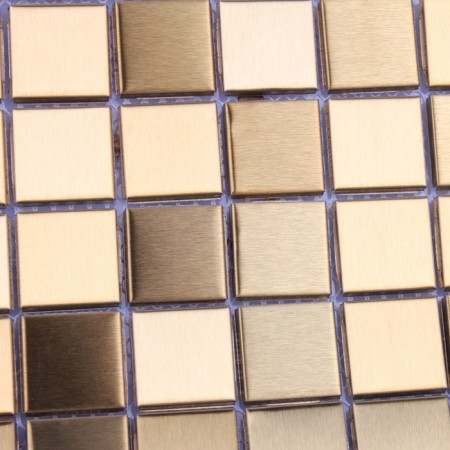 Metallic Mosaic Tile Gold Square Aluminum Metal Wall Decoration Kitchen Backsplash Tiles HD-093