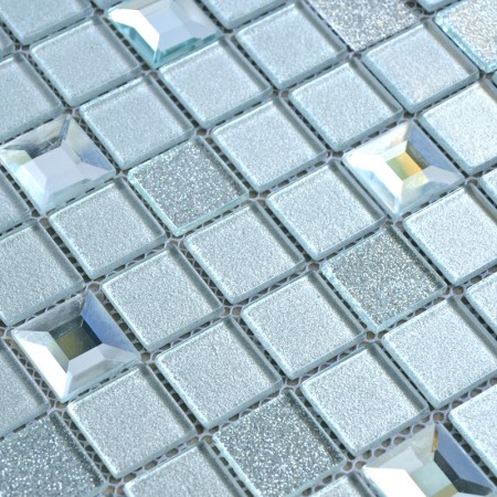 Grey Crystal Glass Mosaic Tiles Washroom Backsplash Plated Design Bathroom Wall Floor Mirror Tiles