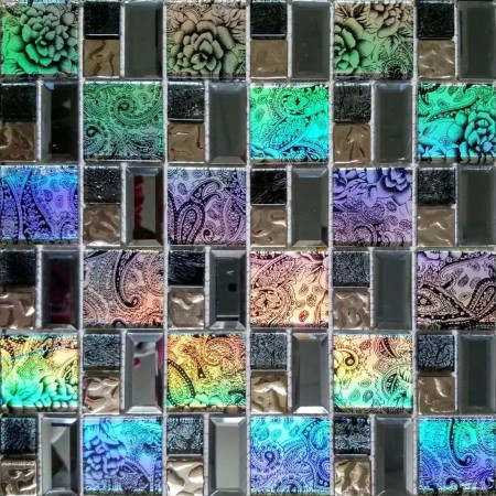 Iridescent Bathroom Tiles Backsplash Wall Art Beveled Mirror Glass Mosaic Tile Kitchen