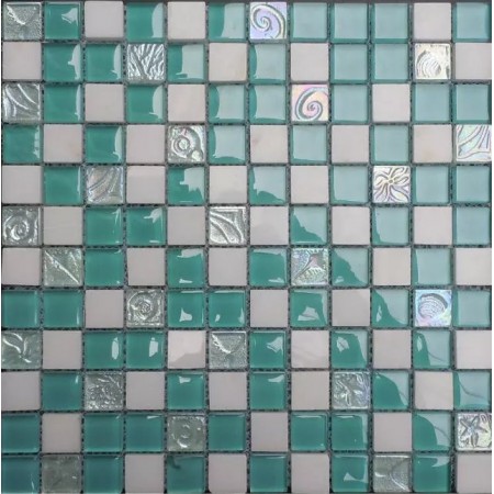 Glossy Swimming Pool Glass Mosaic Tile Backsplash 7/8" Bathroom Floor Tiles