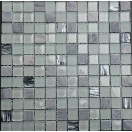 Stone And Glass Mosaic Tiles Grey And White 7/8" Square Marble Tile Backsplash