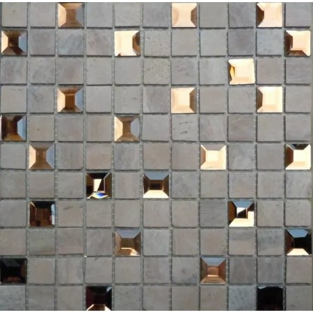 Mirror Mosaic Tiles Sheet Pyramid Patterns 1" Stone And Glass Tile Backsplash