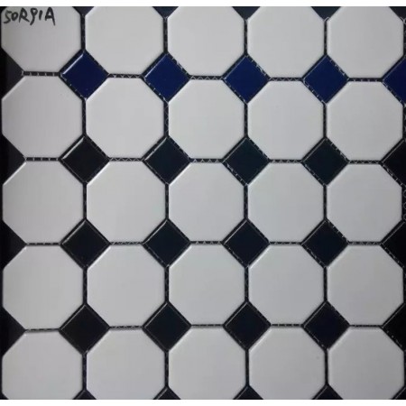 Chess Board Black Ceramic Wall Art Octagonal & Dot Matte Porcelain Floor Tile