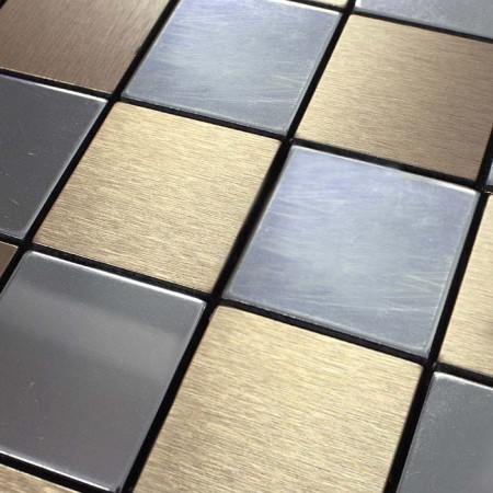 Metal Tile Backsplash Kitchen Stainless Steel Tiles Square Metallic Mosaic Brushed Aluminum Panel