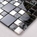 Metallic Backsplash Tiles Silver 304 Stainless Ice Crack Metal and Crystal Glass Blend Mosaic Wall