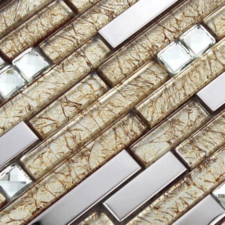 Silver Stainless Steel Wall Tiles Clear Crystal Diamond Glass Mosaic Tile Kitchen Backsplash SGD1628