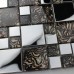 Metallic Backsplash Tiles Silver 304 Stainless Ice Crack Metal and Crystal Glass Blend Mosaic Wall