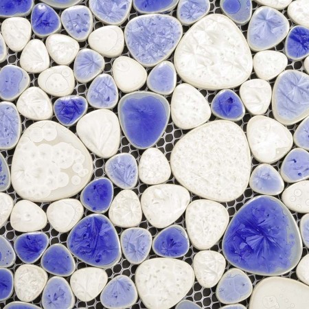 Blue Pebbles Collection Mixed Porcelain Pebble Tile Sheets for Fireplace Wall Border Tile Heart-shaped Mosaic Art