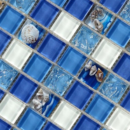 Glass Mosaic Tiles Blue Crystal Resin with Conch Kitchen Backsplash Tiles Bathroom Wall Tiles S102