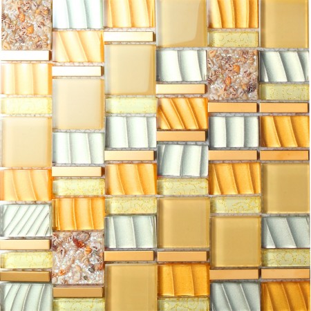 crystal glass mosaic tile resin with conch tiles gold stainless steel tiles kitchen backsplash SBLT205