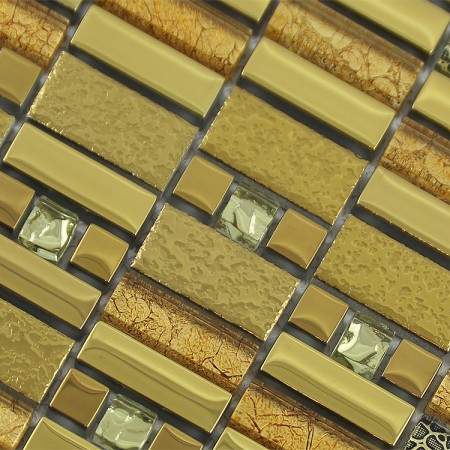 Glass Mosaic Tile Crystal Gold Brick Bathroom Wall Stickers Kitchen Backsplash Plated Glass GJAQ01