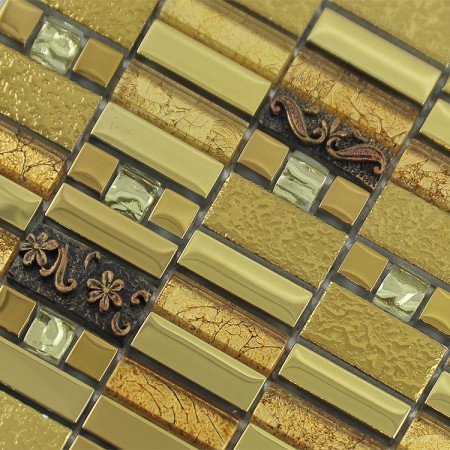 Glass Mosaic Tile Gold Crystal Backsplashes Bathroom Wall Strip Stickers Kitchen Backsplash Plated Glass GSAQ01