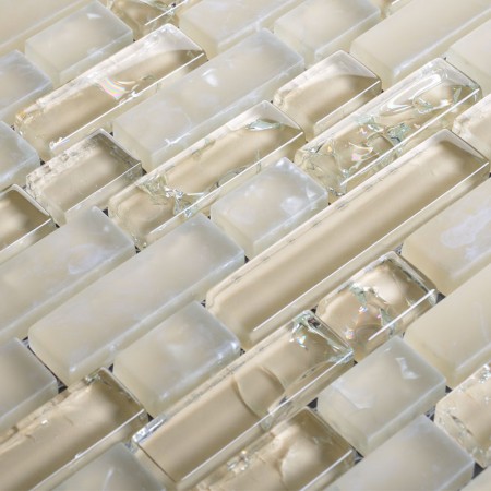 Frosted Glass Backsplash for Kitchen Walls Beige Ice Crack Crystal Subway Tile Shower Mosaics FCS081
