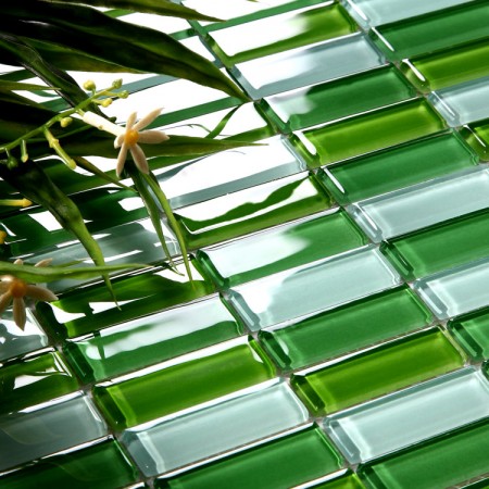 Crystal Glass Tile Brick Strip Kitchen Backsplash Tiles Green Glass Mosaic Wall Stickers Bathroom Tile Designs 102