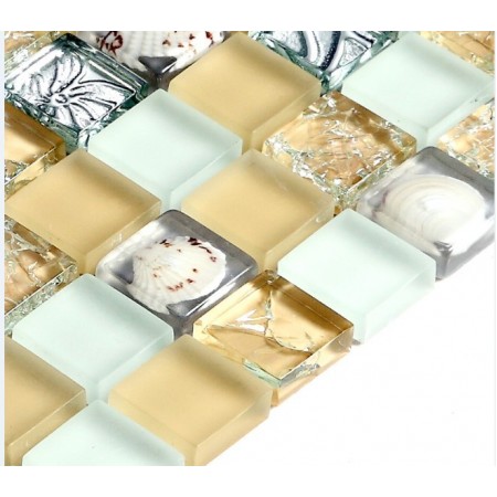 Yellow and White Glass Mosaic Resin Shell Crackle Crystal Tile Backsplash Clear Silver Wall Tiles