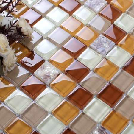 Glass Conch Tile Backsplash Bathroom Wall Tiles Orange Crystal Glass Kitchen Mosaic Z28