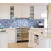 Blue Glass Mosaic Clear Crystal Gray Marble Backsplash Random Wave Pattern Kitchen Wall Tiles