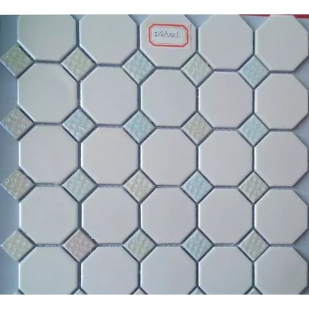 Octagon & Dot Ceramic White Tile Matte Porcelain Floor Tiles Small Glass Backsplash