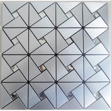 Peel and Stick Tile Pinwheel Patterns Silver Aluminum Metal Wall Tile Glass Diamond Tiles Adhsive Mosaic MH-ASJ-005