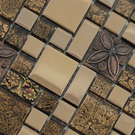 Wholesale Crystal Glass Resin Patterns Mosaic Tile Design Plated Porcelain Flooring Kitchen Backsplash GST03