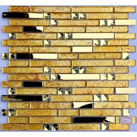 Metal and Glass Diamond Chrome Stainless Steel Backsplash Tiles Gold Crystal Glass Mosaic Interlocking Tile H5041