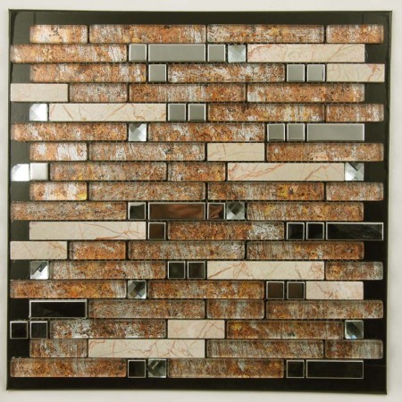 Metal and Glass Diamond Stainless Steel Backsplash Wall Tiles Brown Crystal Glass Mosaic Interlocking Tile YB2021