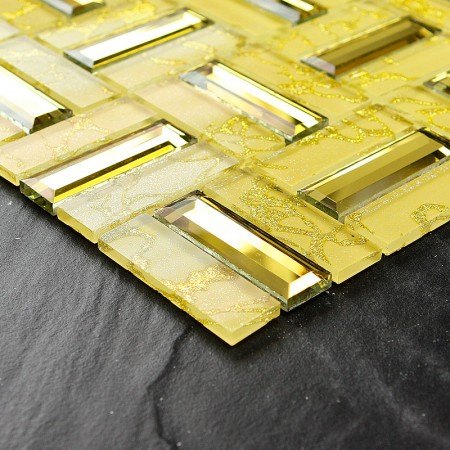 Crystal Mosaic Tile Sheets Gold Brick Bathroom Wall Mirror Tile Backsplash Mirrored Glass Mosaics Stickers 4026