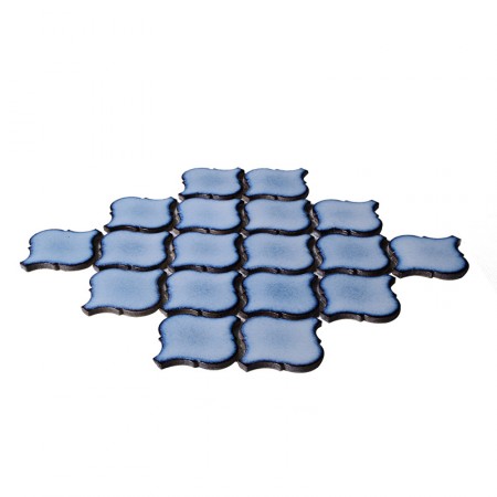 Blue Porcelain Mosaic Tile Waterjet Design Lantern Glazed Ceramic Kitchen Backsplash Tiles HCHT003