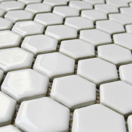 Hexagon Porcelain Floor Tiles White Shiny Mosaic Bathroom Tile Glaze Ceramic Wall Backsplash XMGT202