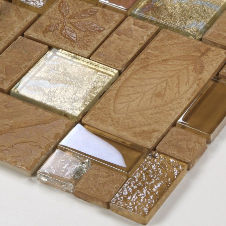 Porcelain Glass Tile Wall Backsplash Tan Crystal Art Strip Design Mosaic Tiles Kitchen Wall Crackle