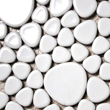 Porcelain Bathroom Wall Interior Decorative White Pebble Tile Glazed Mosaic Kitchen Backsplash Ideas